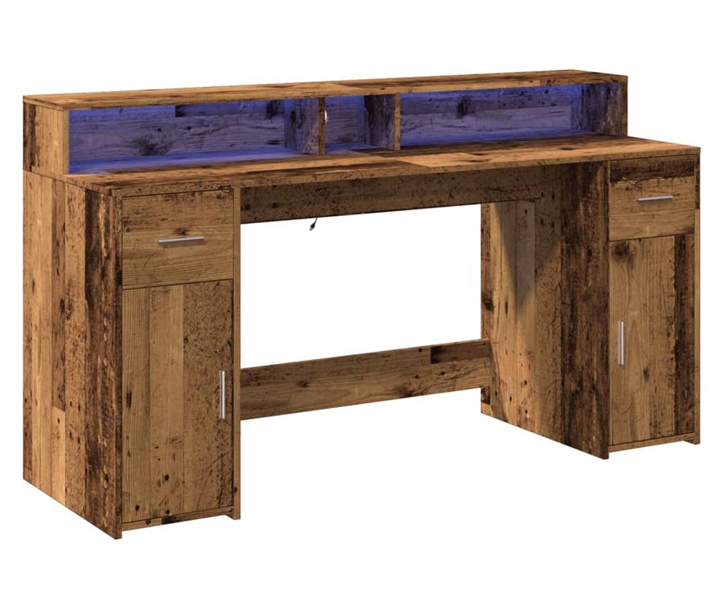 Psací stůl s LED světly old wood 160x55x91 cm kompozitní dřevo - 5