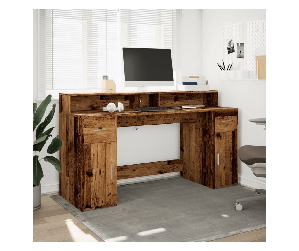 Psací stůl s LED světly old wood 160x55x91 cm kompozitní dřevo - 3