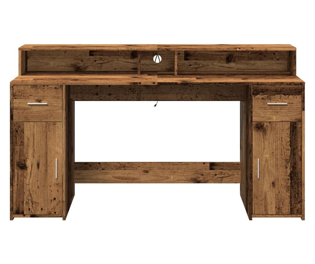 Psací stůl s LED světly old wood 160x55x91 cm kompozitní dřevo - 6