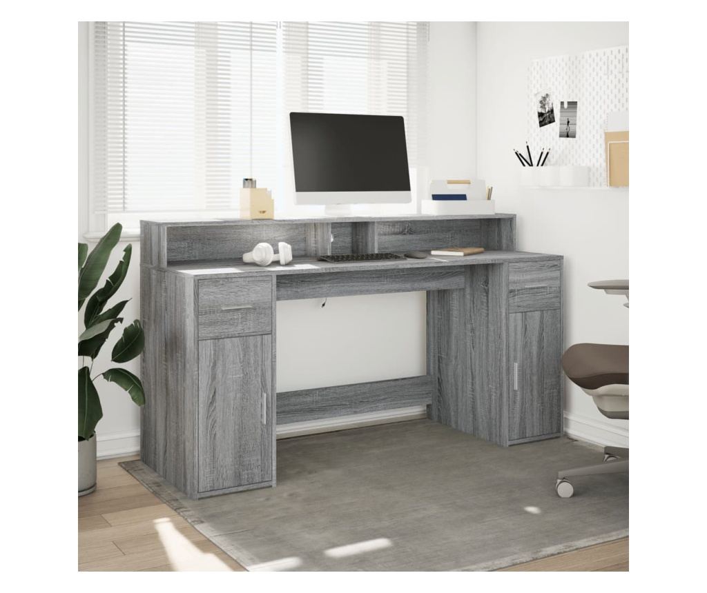 Psací stůl s LED šedý sonoma 160 x 55 x 91 cm kompozitní dřevo - 3