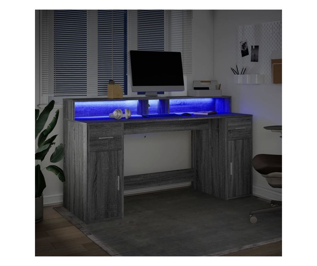Psací stůl s LED šedý sonoma 160 x 55 x 91 cm kompozitní dřevo - 4