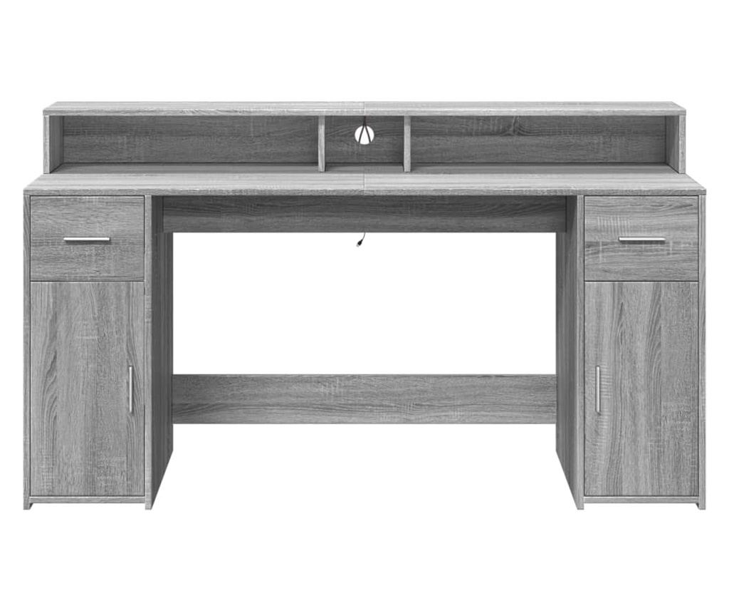 Psací stůl s LED šedý sonoma 160 x 55 x 91 cm kompozitní dřevo - 6