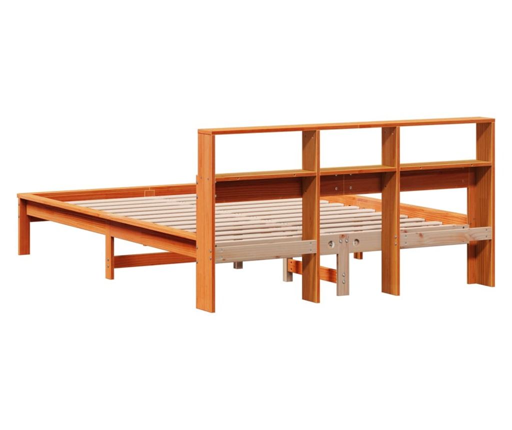 barna tömör fenyőfa könyvespolcos ágy matrac nélkül 120 x 190cm - 6