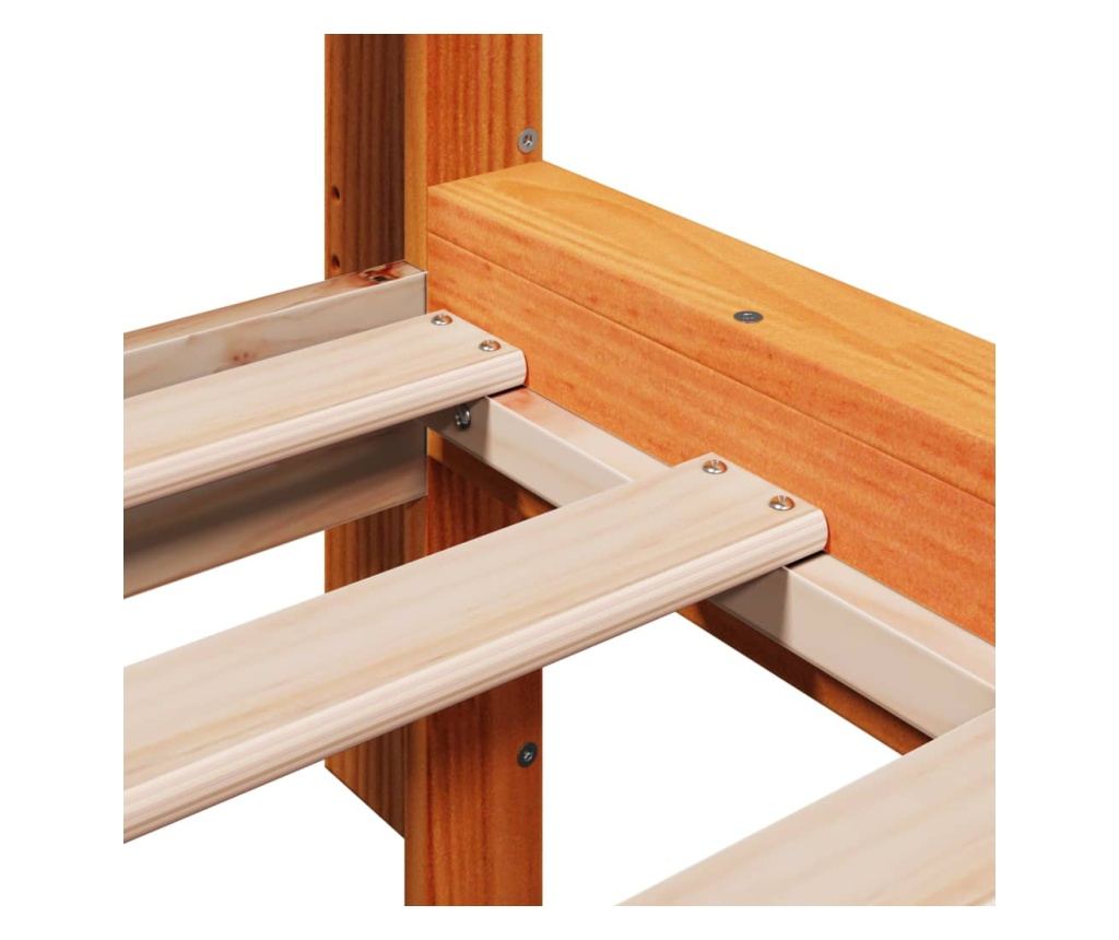 barna tömör fenyőfa könyvespolcos ágy matrac nélkül 120 x 190cm - 7