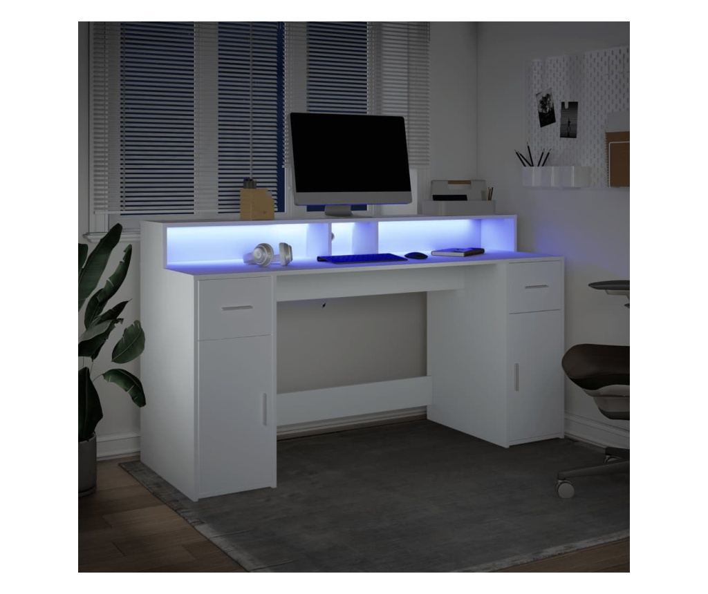 Psací stůl s LED světly bílý 160 x 55 x 91 cm kompozitní dřevo - 4