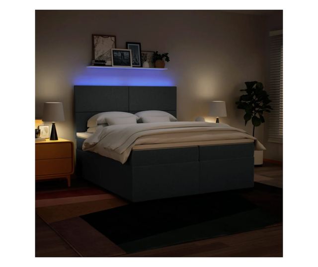 Боксспринг легло с матрак, синьо, 200x200 см, текстил