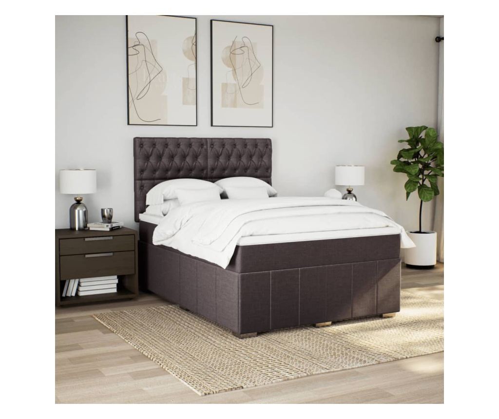 Континентално легло с матрак, тъмнокафяво, 140x200 см, текстил - 3