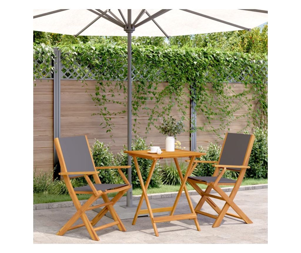 3dílný bistro set antracitový textil a masivní dřevo - 2