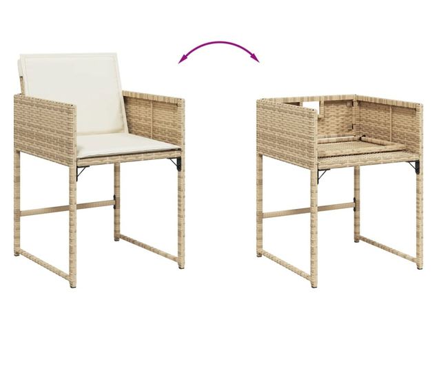 4 db bézs polyrattan kerti szék párnával