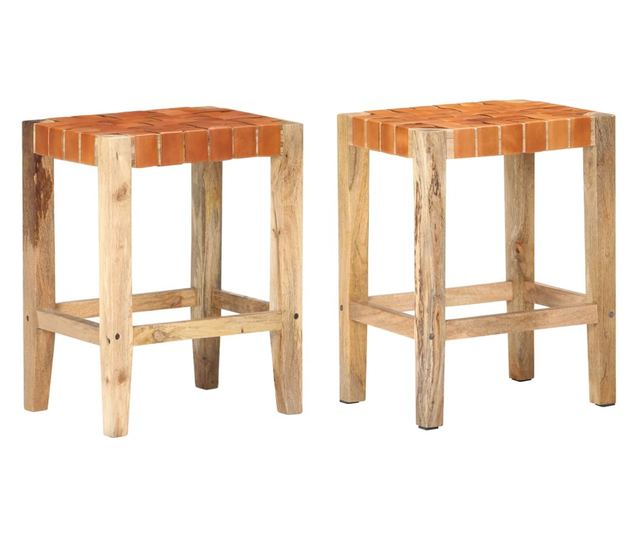 Barski stoli, 2 kosa, rjavi, 60 cm, pravo usnje