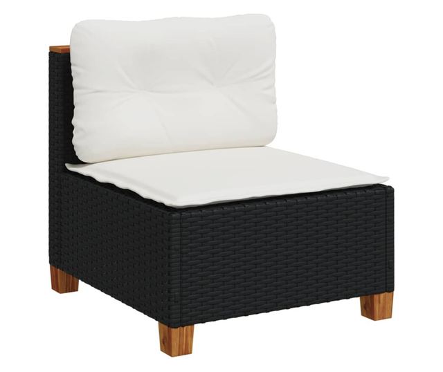 fekete polyrattan karfa nélküli kerti kanapé párnával