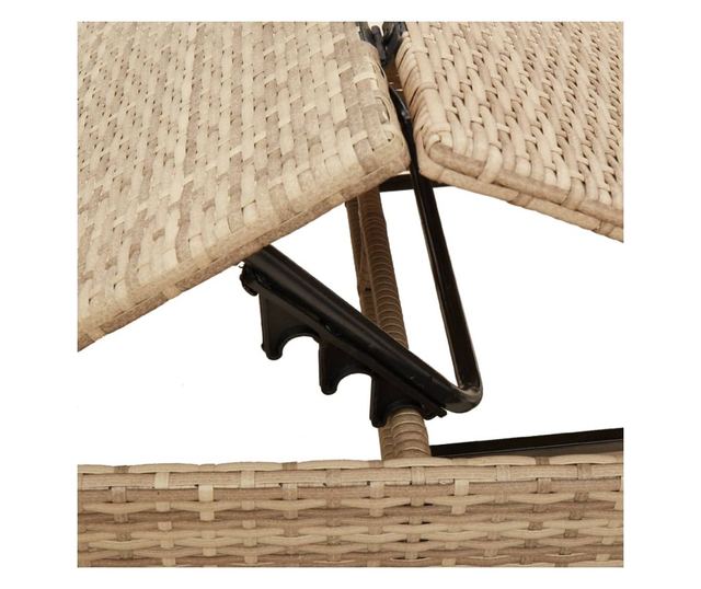 2 db bézs polyrattan napozóágy asztallal