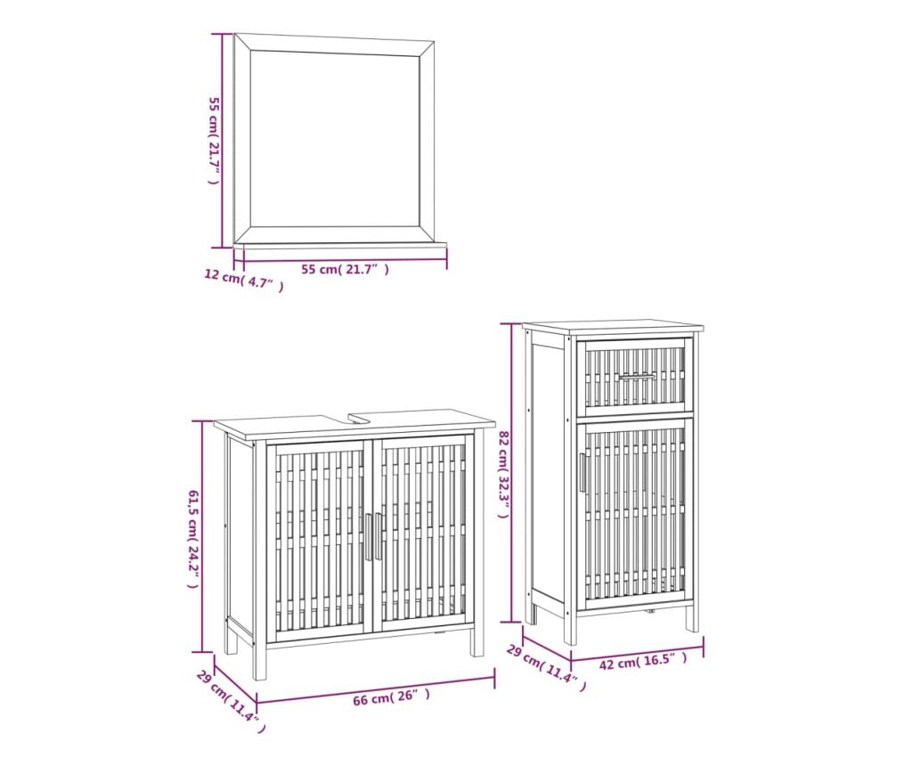 Мебелен комплект за баня, 3 части, масивно дърво орех - 10