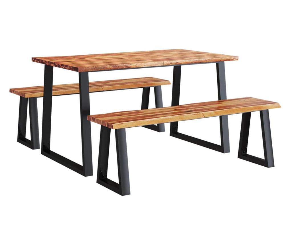 Комплект за хранене от 3 части, естествени ръбове, масивен акациев дървен материал - 2