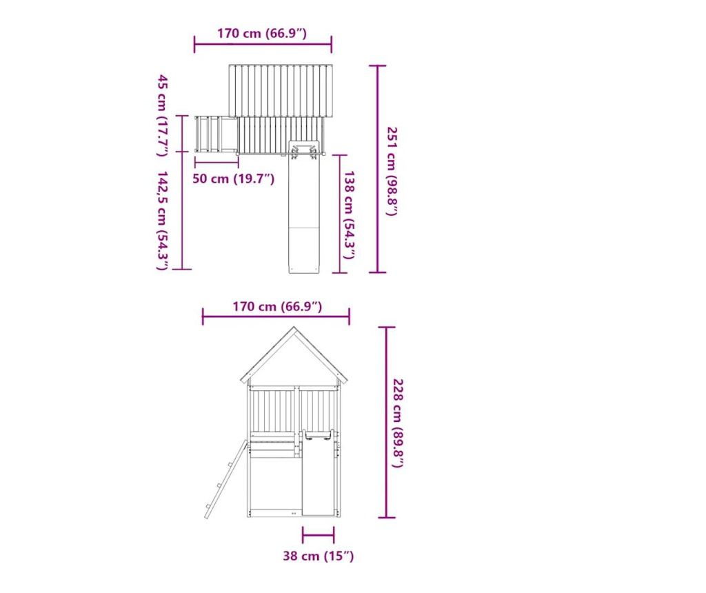 Hřiště se skluzavkou a žebříkem, masivní borové dřevo - 9