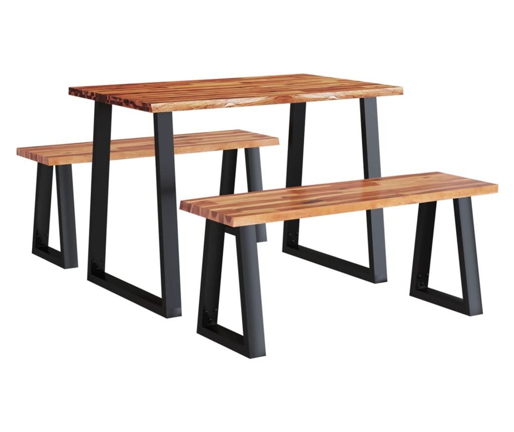 Комплект за хранене от 3 части, естествени ръбове, масивен акациев дървен материал - 2