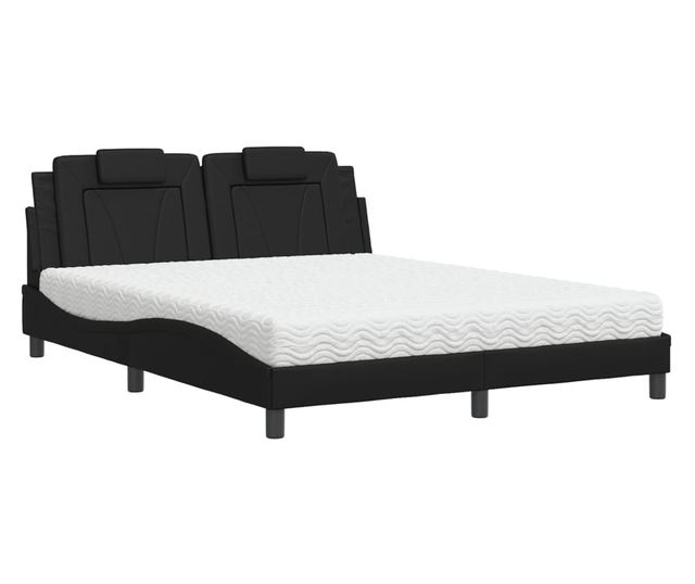 Легло с матрак, черно, 160x200 см, изкуствена кожа