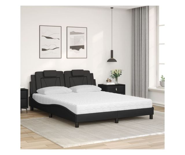 Легло с матрак, черно, 160x200 см, изкуствена кожа