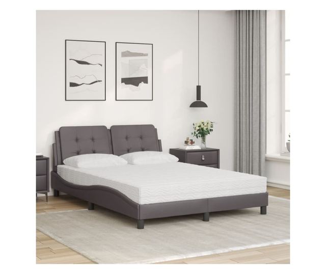 Легло с матрак, сиво, 140x190 см изкуствена кожа