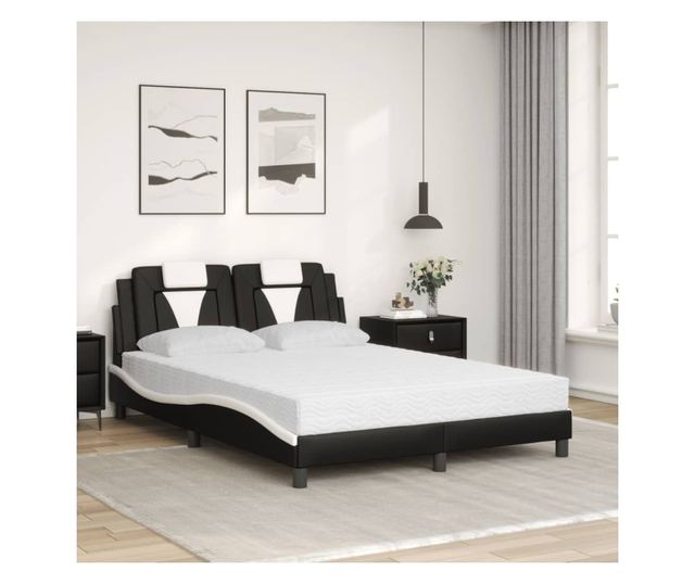 Легло с матрак, черно и бяло, 140x200 см, изкуствена кожа