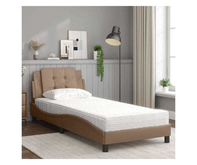 Легло с матрак, капучино, 90x200 см, изкуствена кожа