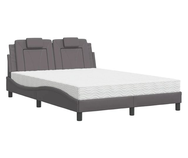 Легло с матрак, сиво, 140x190 см изкуствена кожа