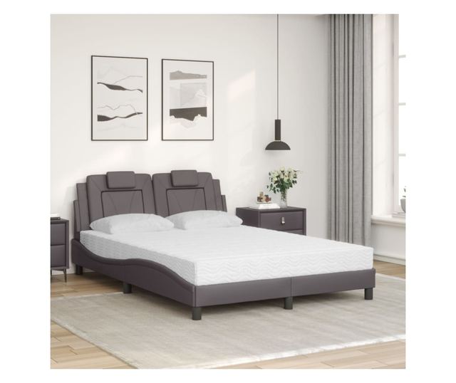 Легло с матрак, сиво, 140x190 см изкуствена кожа