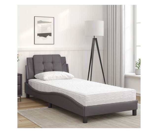 Легло с матрак, сиво, 80x200 см, изкуствена кожа