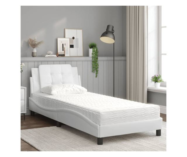 Легло с матрак, бяло, 80x200 см, изкуствена кожа