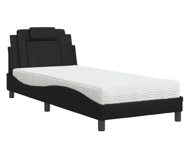 Легло с матрак, черно, 90x190 см изкуствена кожа