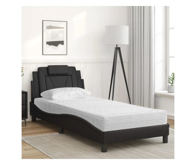 Легло с матрак, черно, 90x190 см изкуствена кожа