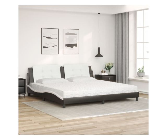 Легло с матрак, черно и бяло, 200x200 см, изкуствена кожа