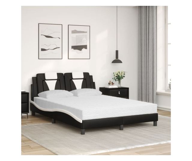 Легло с матрак, черно и бяло, 140x190 см изкуствена кожа