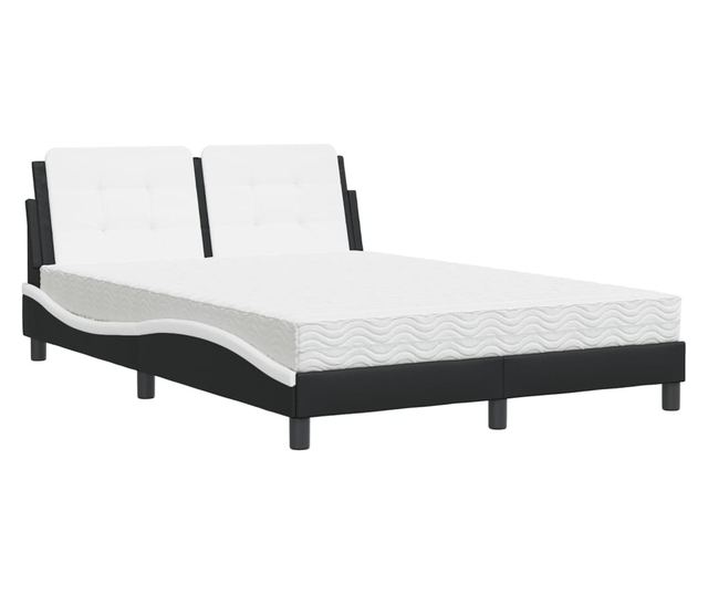 Легло с матрак, черно и бяло, 140x200 см, изкуствена кожа