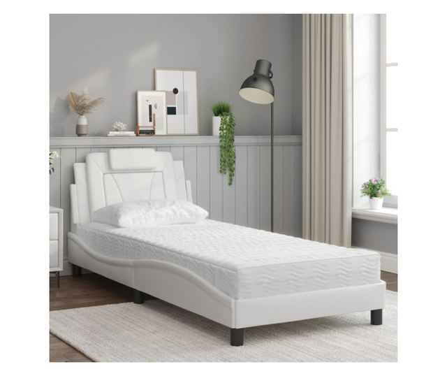 Легло с матрак, бяло, 90x190 см изкуствена кожа