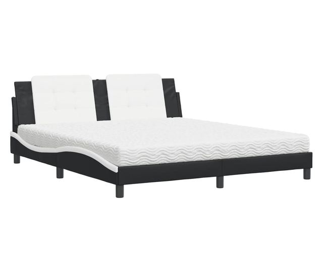Легло с матрак, бяло и черно, 180x200 см, изкуствена кожа