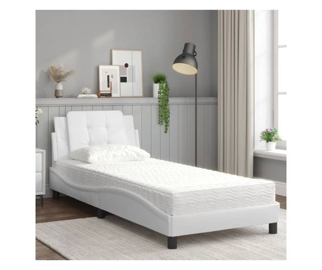 Легло с матрак, бяло, 100x200 см, изкуствена кожа