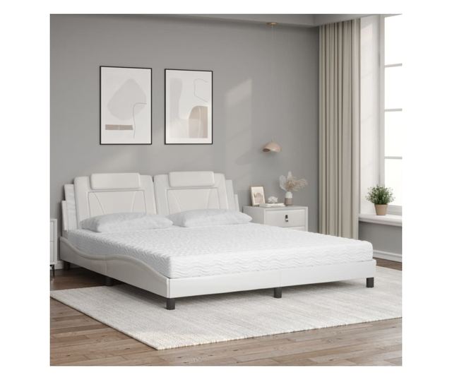 Легло с матрак, бяло, 180x200 см, изкуствена кожа