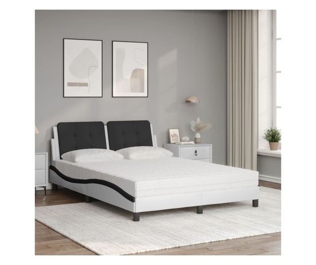 Легло с матрак, бяло и черно, 140x200 см, изкуствена кожа