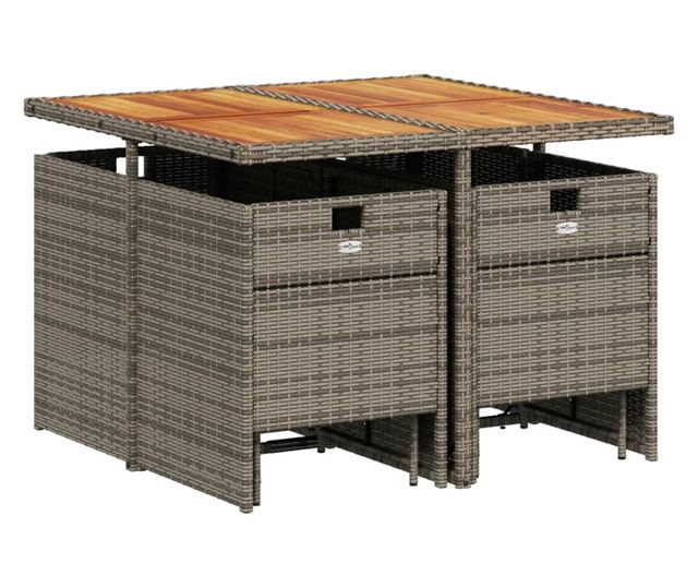 Градински трапезен комплект 9 части с възглавници сив полиратан