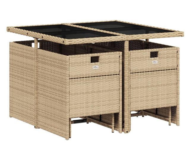 Градински комплект с възглавници, 9 части, бежов полиратан