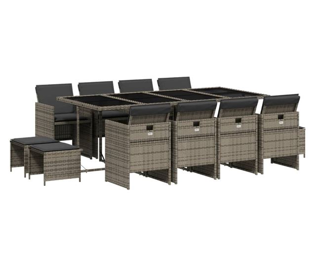 Градински комплект от 13 части с възглавници сив полиратан