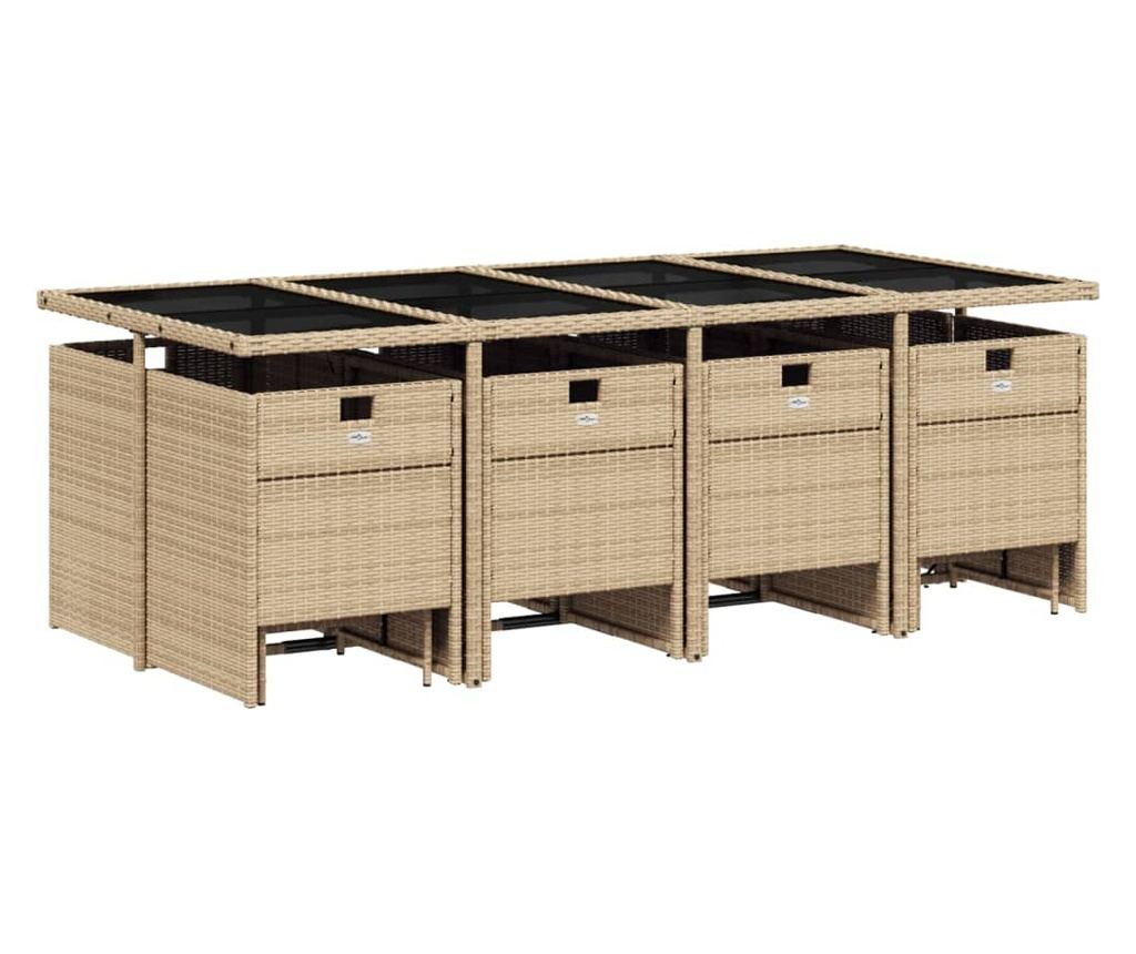 Градински комплект с възглавници, 13 части, бежов полиратан - 3