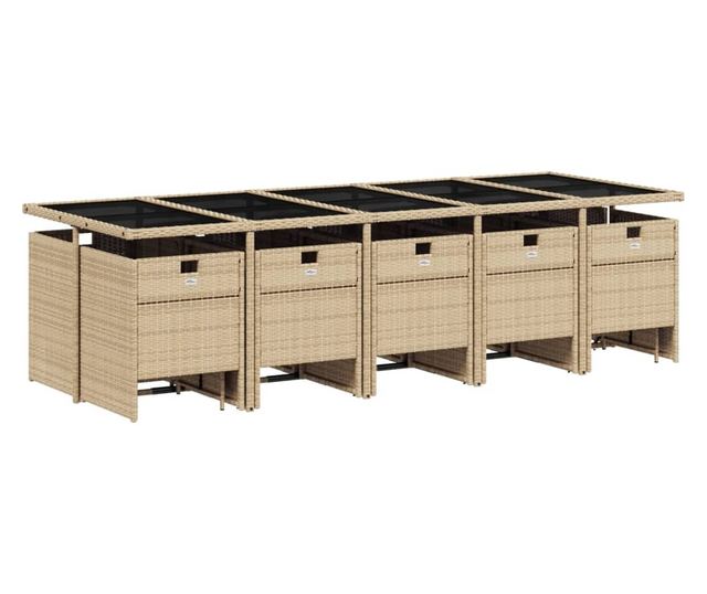 Градински комплект с възглавници 15 части бежов полиратан