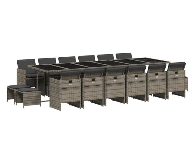 Градински комплект с възглавници 17 части полиратан сив