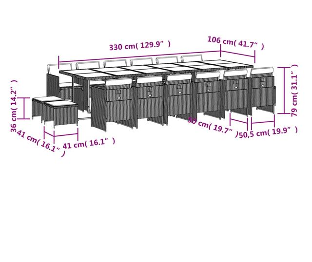 Градински комплект с възглавници 17 части полиратан сив