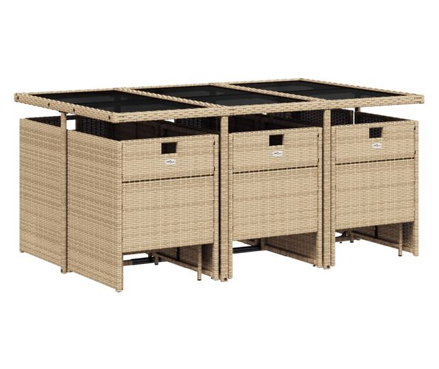 Градински комплект с възглавници, 11 части, бежов полиратан