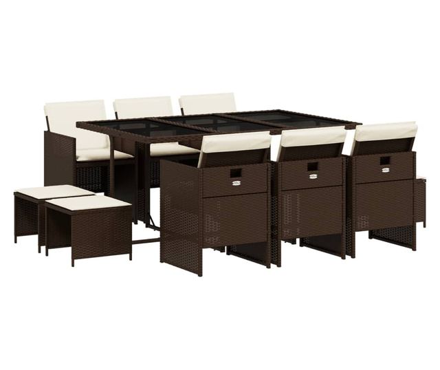 Градински комплект с възглавници 11 части кафяв полиратан