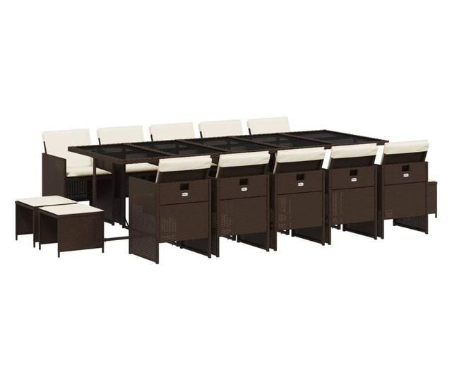 Градински комплект с възглавници 15 части кафяв полиратан