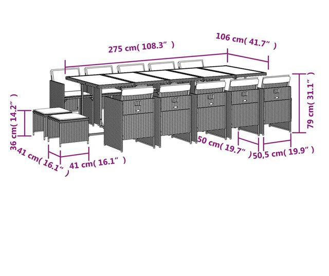 Градински комплект с възглавници 15 части кафяв полиратан